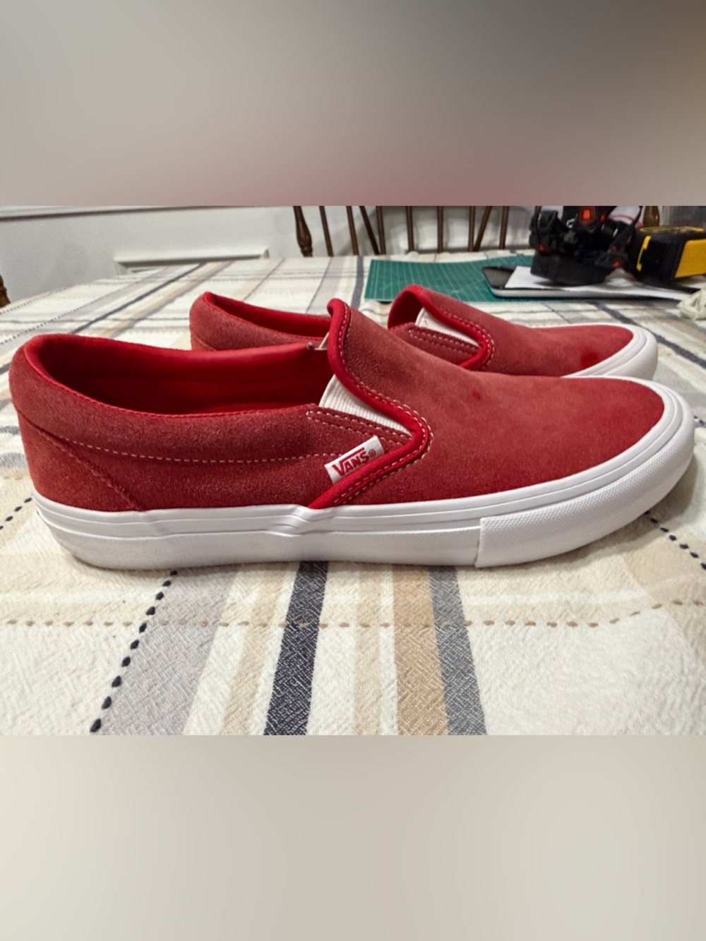 Vans Red Suede Slip-On Sneakers with White Sole - Picture 2 of 6